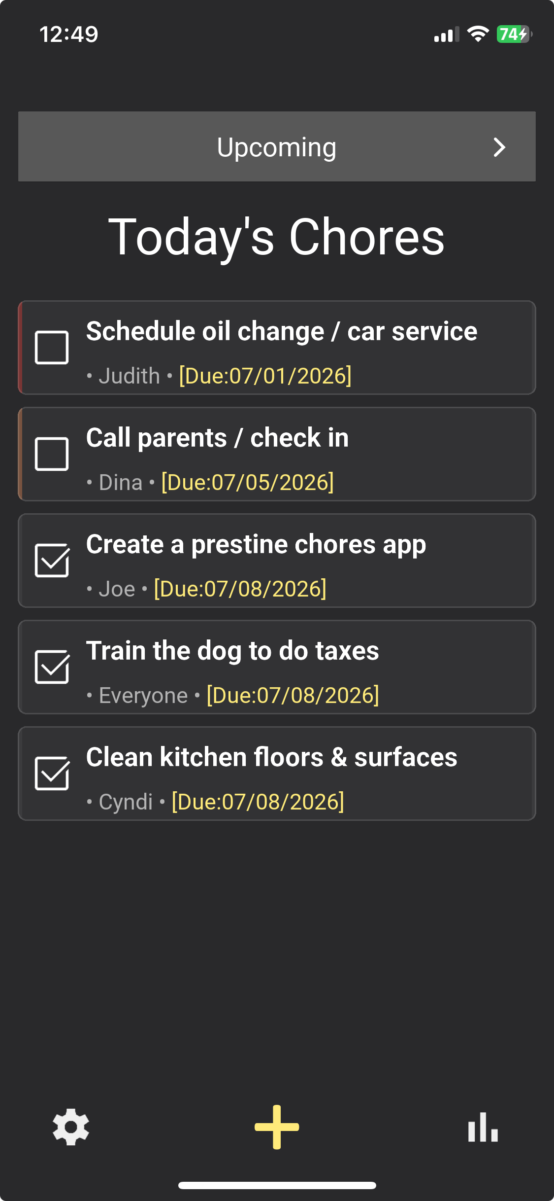 Home-Chores chore checklist phone view