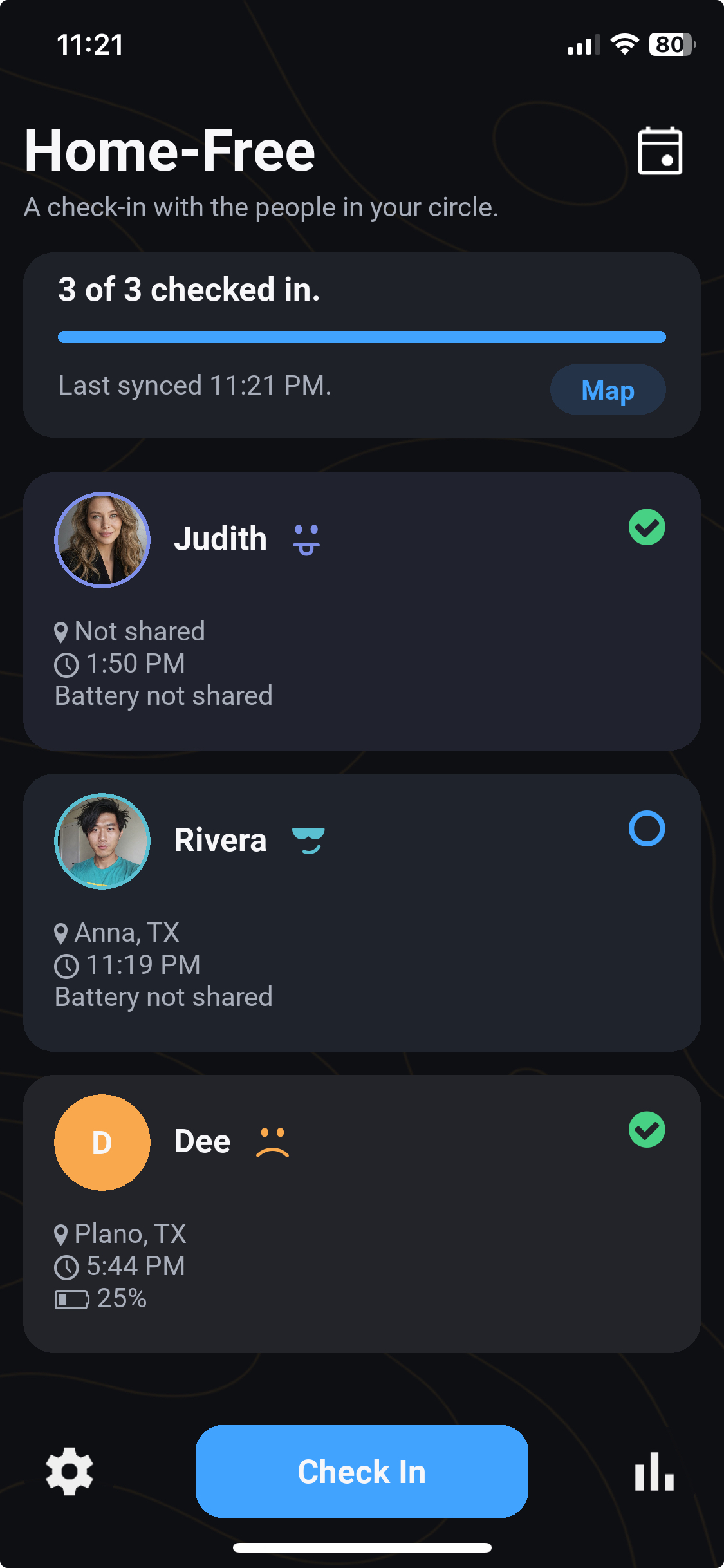 Home-Free check-in phone view